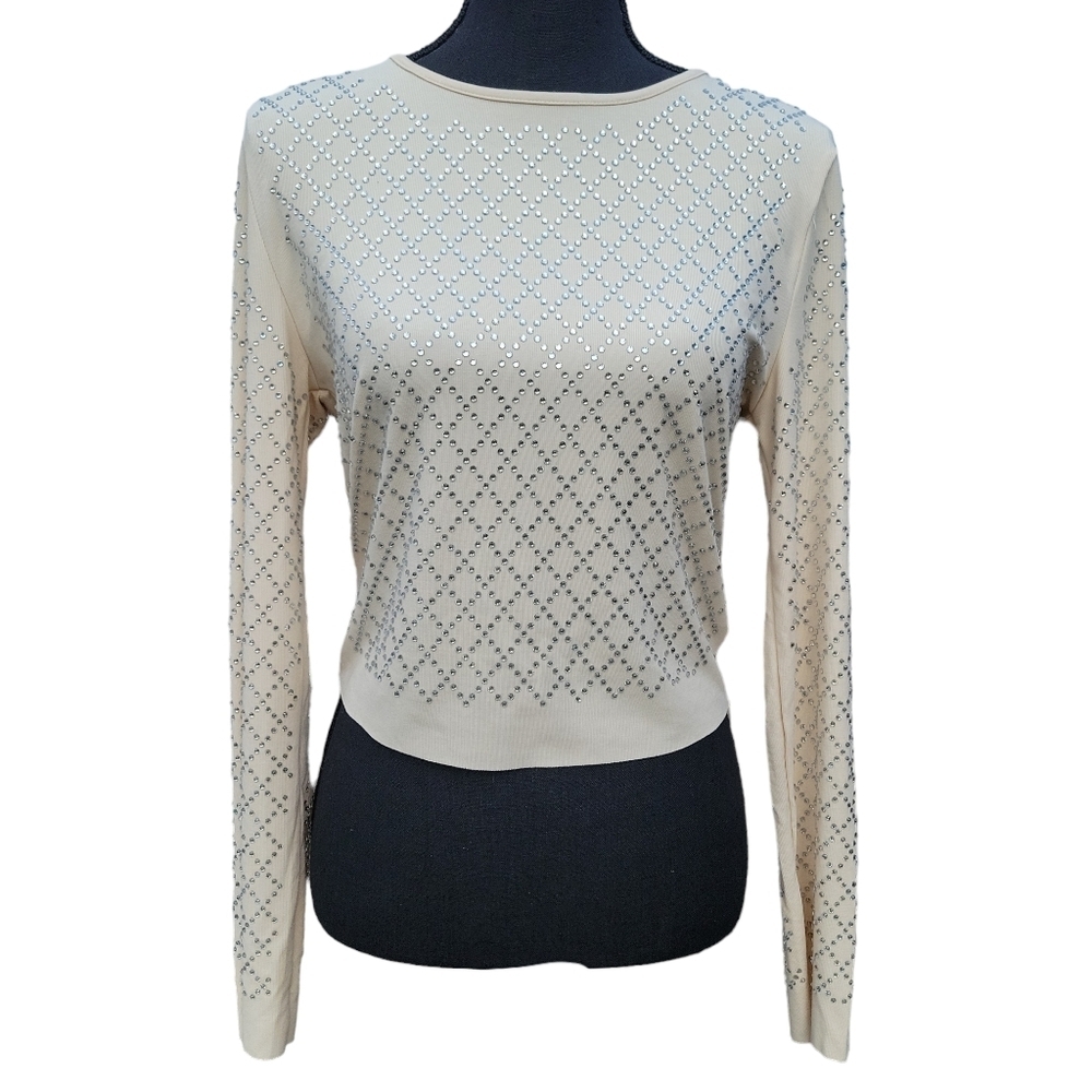 L/C Lizette Collection Cream Rhinestone Diamond Jewel Top Women's Size XL